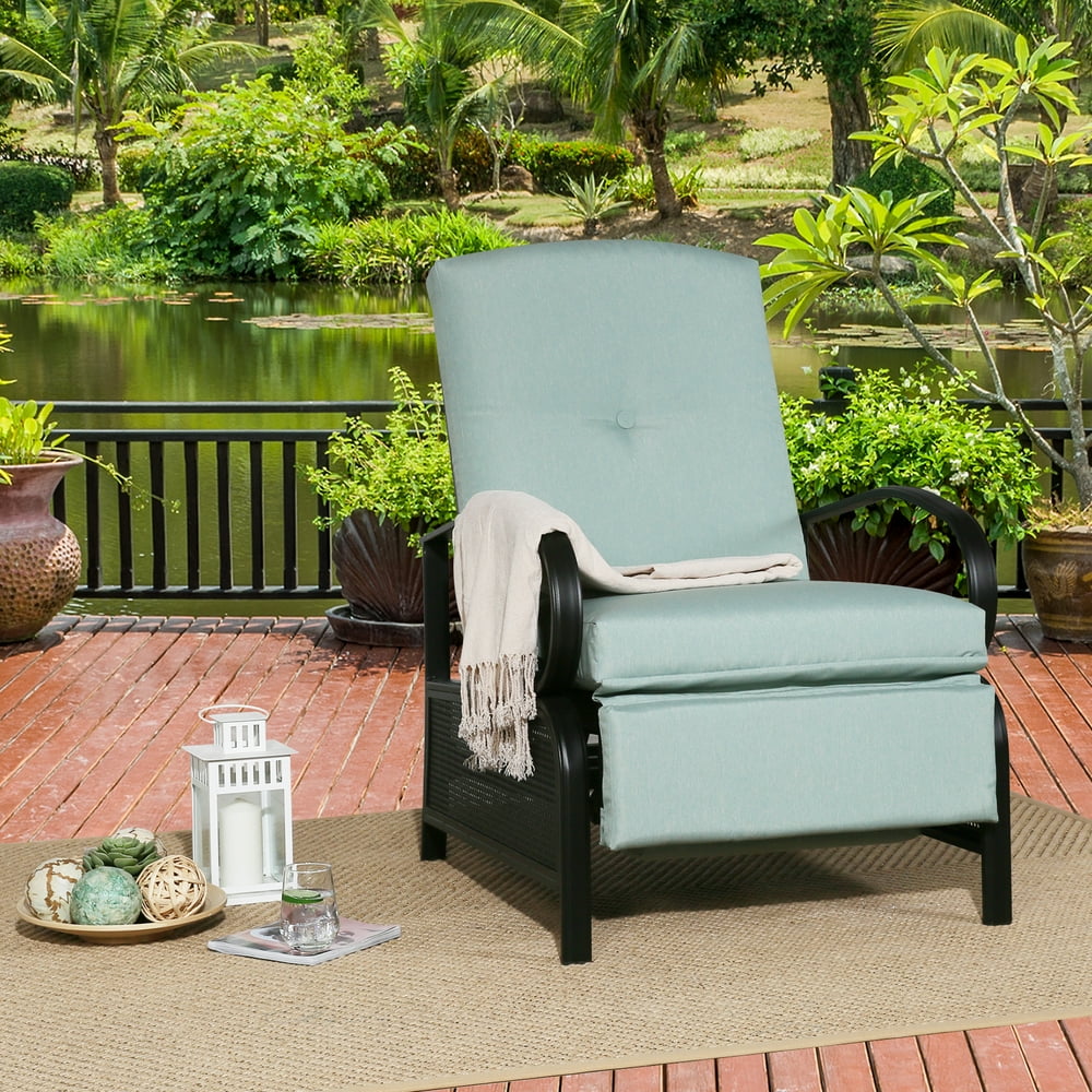 Ulax Furniture Patio Metal Recliner Chair,Outdoor Adjustable lounge Chair with Cushion - Walmart 