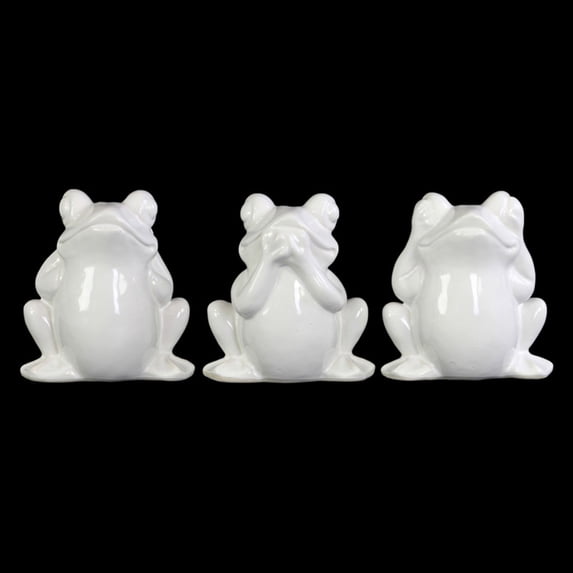 Ceramic Sitting Frog No Evil (See/Hear/Speak) Figurine Assortment of Three Gloss Finish White