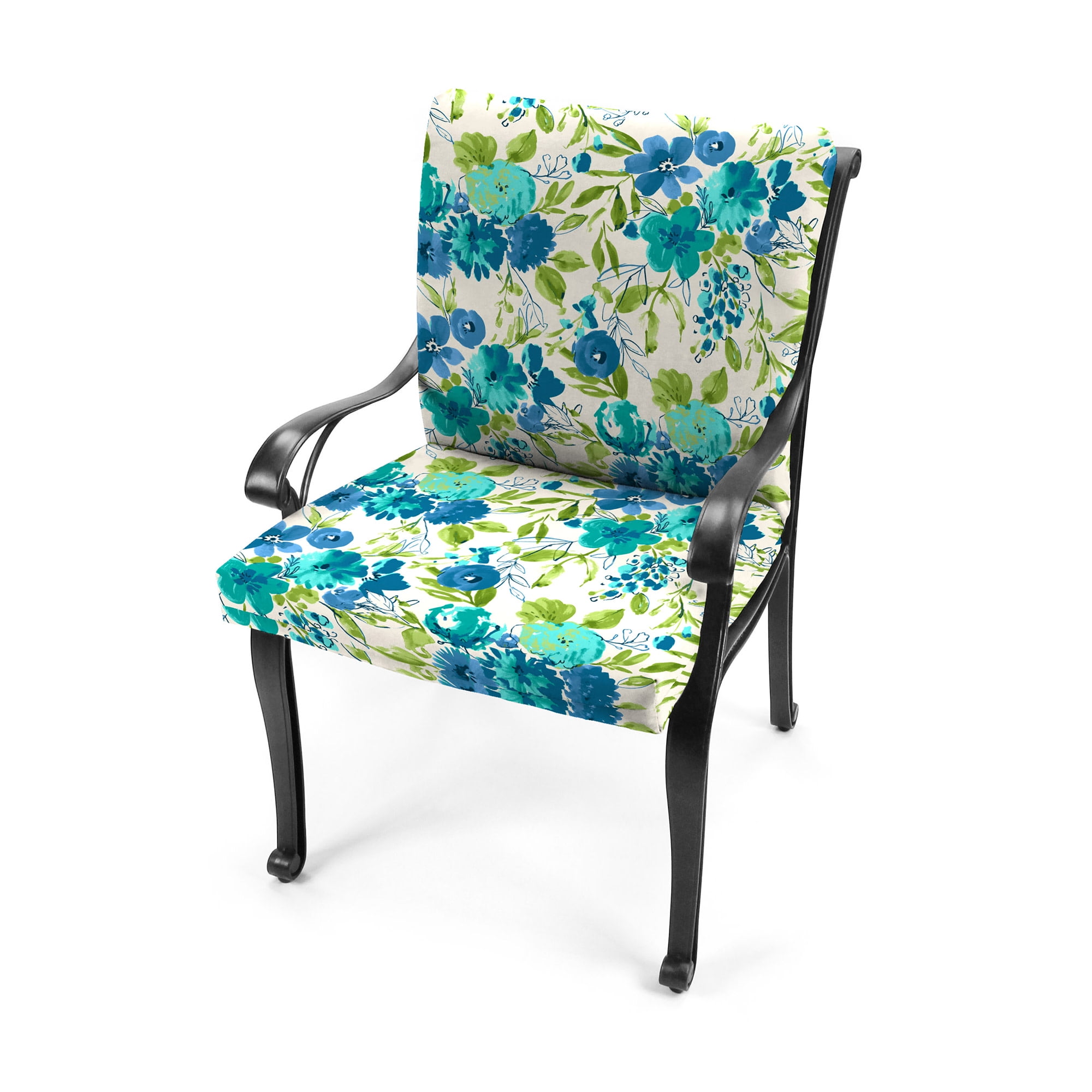 Jordan Manufacturing 44" x 21" Bettina Aqua Cream Floral Rectangular Outdoor Chair Cushion with Ties and Hanger Loop (2 Pack)