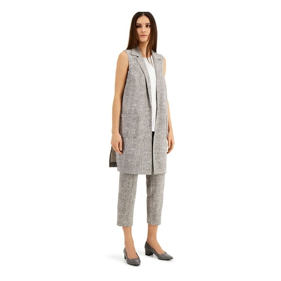 Alfani Womens Sleeveless Notched-Collar Outerwear Vest, Grey, Large
