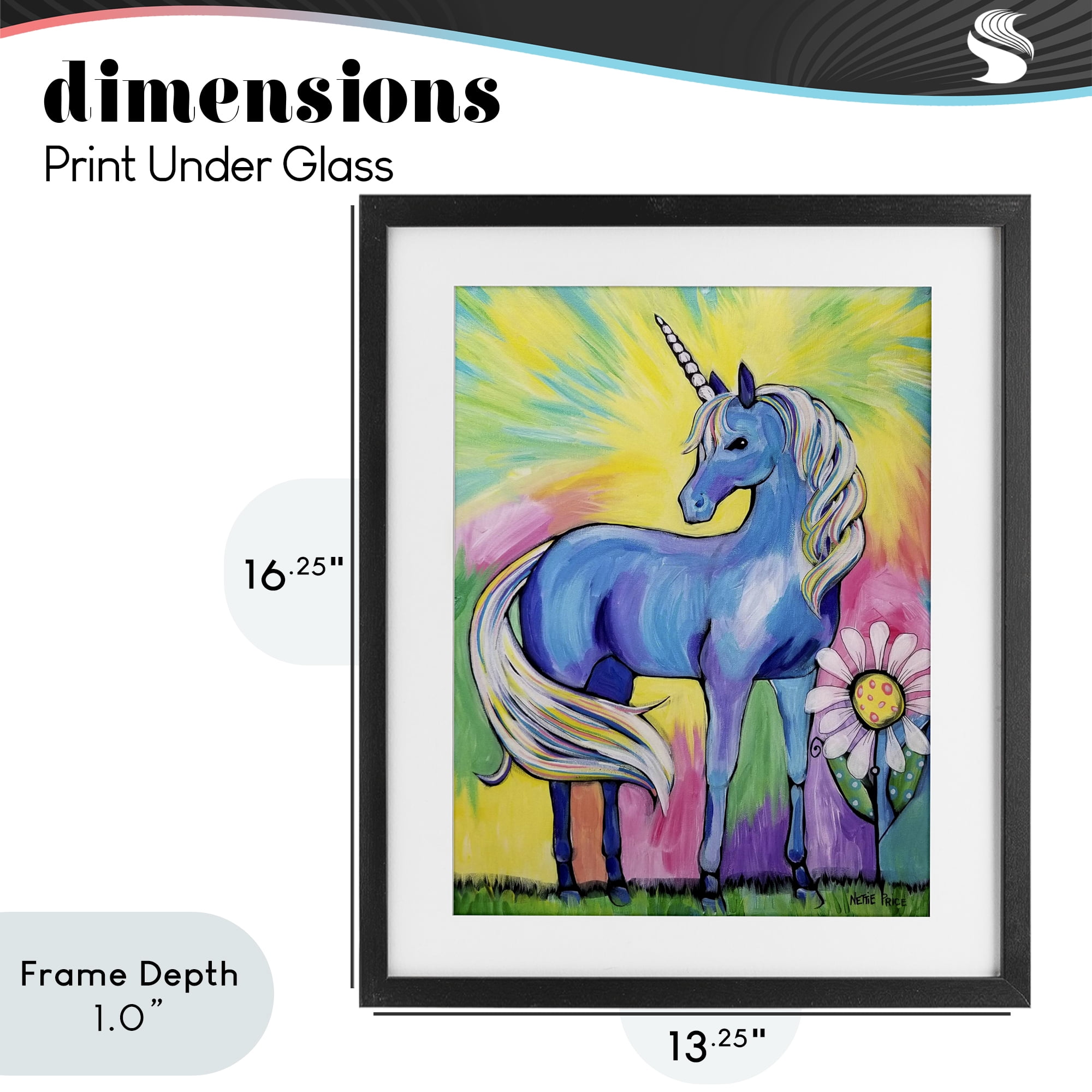 Stupell Industries Magical Unicorn in Rainbow Meadow Black Framed Print Under Glass, design by Nettie Price