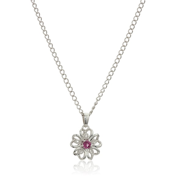 Pinctore Sterling Silver Pink Tourmaline Flower Pendant Necklace, 18"