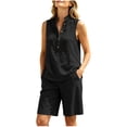 thumbnail image 4 of ZyeKqe Summer Sets for Women Button Stand Collared Sleeveless Tank Tops Beach Shorts Sets Vacation Travel Outfits, 4 of 9
