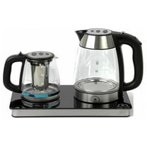 Middle Persian Iranian Russian Arab Turkish Style Electric Cordless Tea Maker Samovar Stainless Steel Glass Double Kettle Smart Keep Warm Tray Plate