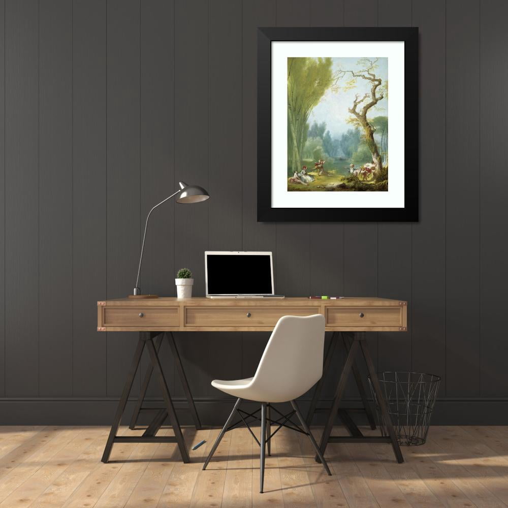 Jean-Honoré Fragonard 19x24 Black Modern Framed Museum Art Print Titled - A Game of Horse and Rider (C. 1775-1780)