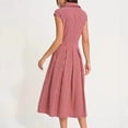 thumbnail image 2 of Women Short Sleeve Midi Dress Casual Button Down Striped Waist Shirt Dresses Pink L, 2 of 5