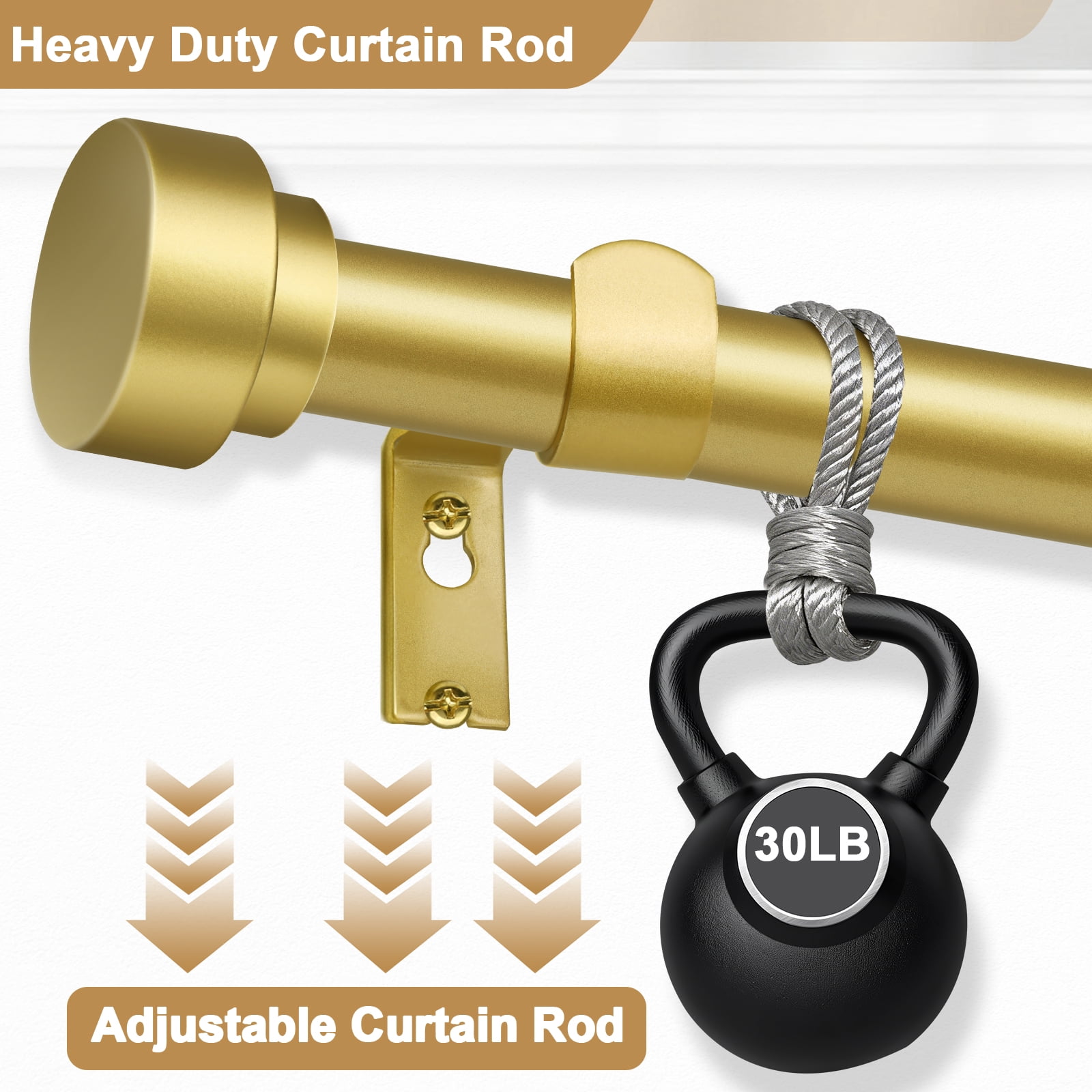 Meriville 1-Inch Side Curtain Rod Set with End Cap Finials, Adjustable 12-20 Inches, Set of 2, Gold