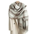 thumbnail image 2 of Women's Scarves Ladies' British Style Color Blocked Plaid Scarves Warm Winter Scarves With Tassels For Keeping Warm,Brown, 2 of 4