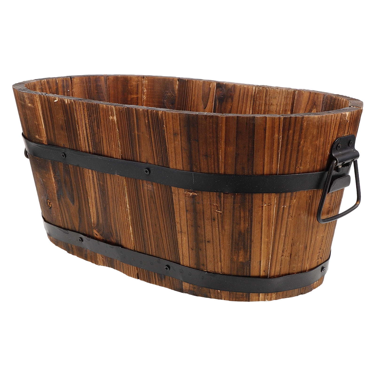 RENACLIPY Barrel Planter Rustic Planter Dark Brown 1Set for Gardening Pot Outdoor Gardens