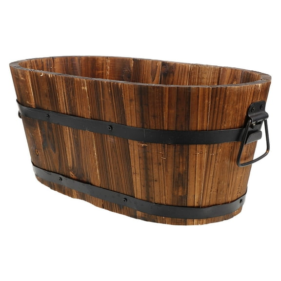 RENACLIPY Rectangular Wood Planter Box Natural Style Patio Planting Pot 15.4×9.1×6.7in