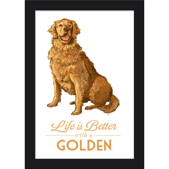 Golden Retriever - Life is Better - Lantern Press Artwork (12x18 Giclee Art Print, Gallery Framed, Black Wood)