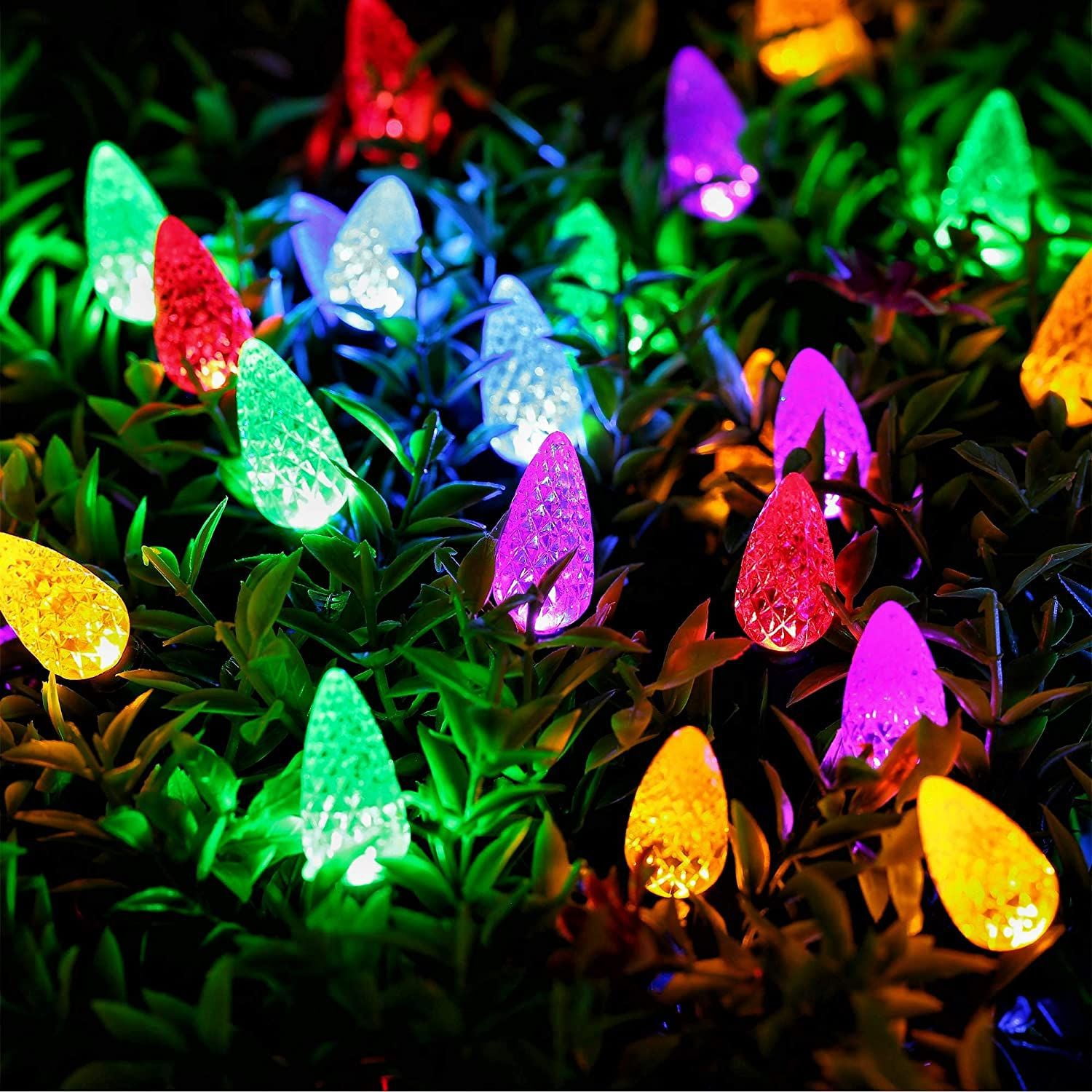 ZOELNIC Christmas Solar Lights C6 String Lights, 50 LED 23ft Strawberry Outdoor with 8 Lighting Modes, Outdoor Decorative Waterproof Solar Garden Patio Lights