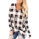 thumbnail image 4 of Jumpingount Camiseta de mujer Camiseta suelta de manga larga Blusa larga Top de cuello en V de otoño Prendas para la parte del cuerpo Tela escocesa de albaricoque S, 4 of 6