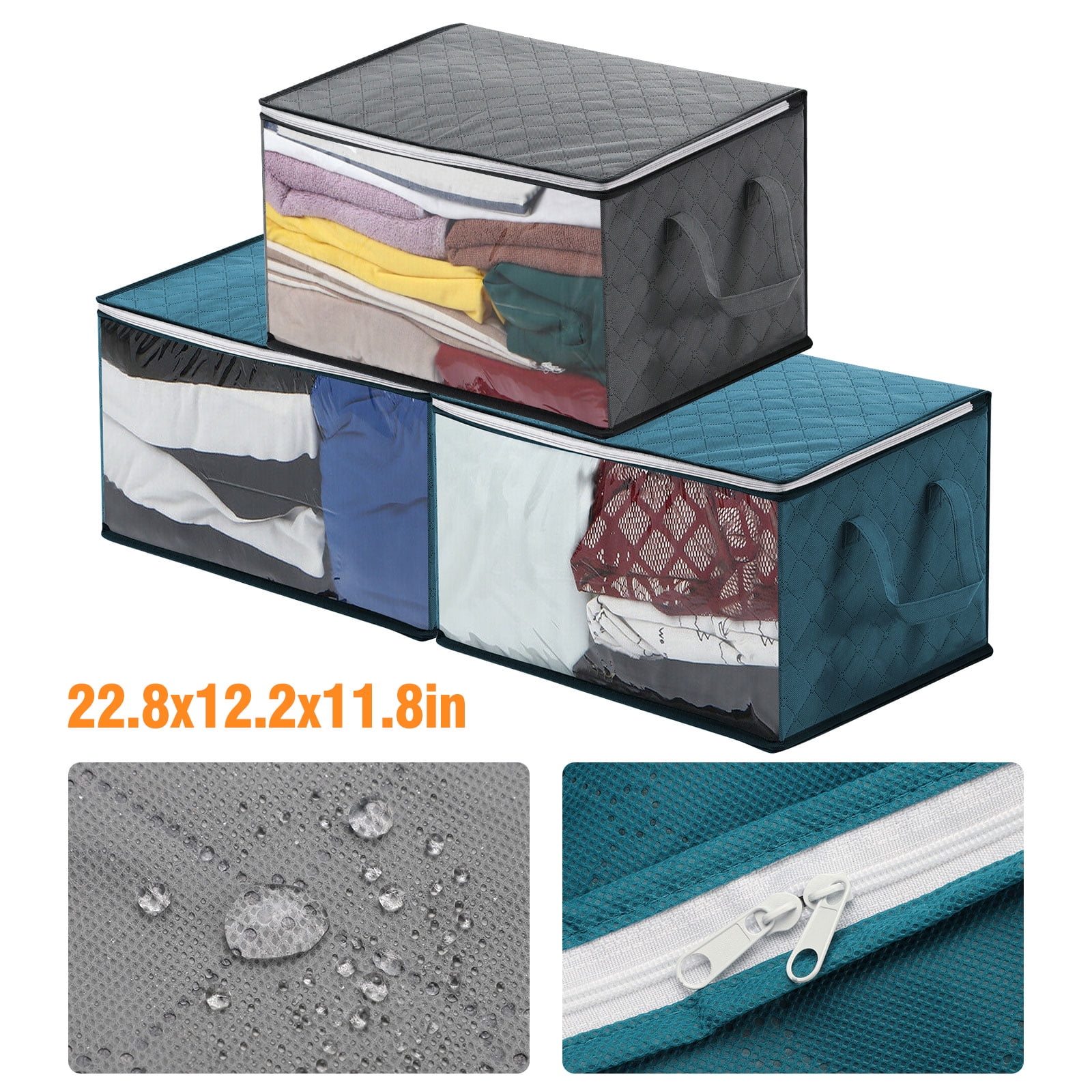 TSV 1/2PCS Foldable Closet Organizer Clothing Storage Bags with Clear ...