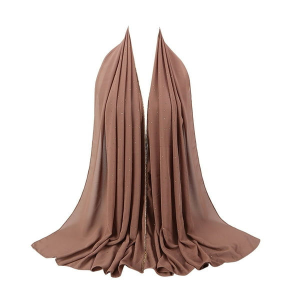 Prolriy Head Scarf Women's Soft Chiffon Diamond Headscarf Spring Summer Long Shawl Muslim Hijab Scarf for Women Brown1