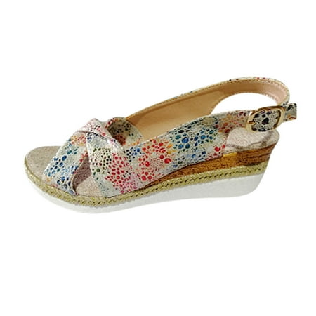 

YanHoo Wedge Sandals for Women Espadrilles Dresssy 2023 Bohemia Elastic Ankle Strap Sandals Open Toe Summer Wedding Platform Shoes Sandal