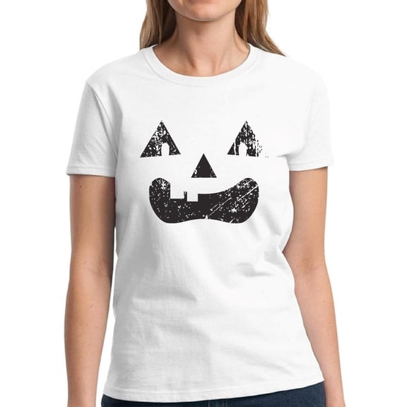Pumpkin Face Black Jack o Lantern Halloween T Shirt for Women - S M L XL 2XL 3XL Graphic Tee - Scary Halloween Outfit Gift Funny Holiday Tee T-Shirt Ladies
