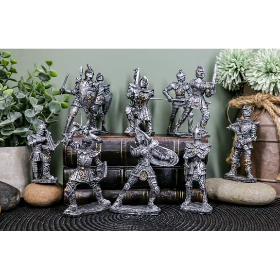Ebros Set of 12 Medieval Knights w/ Swords Crossbow Halberds & Shield Figurines