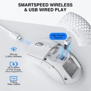 AJAZZ AJ199 Gaming Mouse: 60g Ultra-Lightwieght-PixArt 26K Optical Sensor-26,000DPI - 6 Programmable Buttons- HyperSpeed Wireless/Wired- Esports & FPS Gaming,Low Back Curve(Ergonomic-White