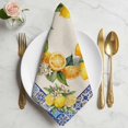 thumbnail image 2 of Summer Lemons Cloth Napkins, Vintage Yellow Fruit Flower Blue Ethnic Plaid Washable and Reusable Dinner Napkins Set of 8, Table Napkin for Kitchen Party Birthday Wedding Hotel Housewarming 20"x20", 2 of 9