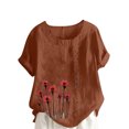 thumbnail image 2 of QUNYINEY Crew Neck Summer Tops for Women Short Sleeve Casual Floral Shirts Linen Pullover Loose Button Tops, 2 of 4