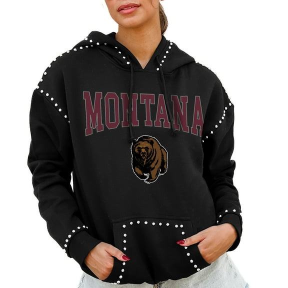 Women's Gameday Couture Black Montana Grizzlies Studded Pullover Hoodie