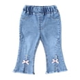 thumbnail image 5 of Maqroz Girls Flare Jeans High Waisted Stretchy Denim Bow Decor Bootcut Trousers with Pockets Summer Casual Bottoms back to school pants 6M-5Y, 5 of 9