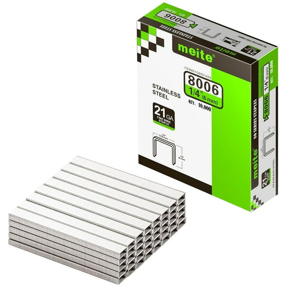MEITE 21GA 80 Type 304 Stainless Steel Staples, 1/2" Crown 1/4" Length for Upholstery 10,000 Pcs/Box(2 Boxes)