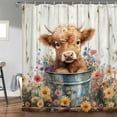 thumbnail image 2 of Cow Shower Curtain, Farmhouse Rustic Floral Funny Highland Cow Shower Curtains for Bathroom, Western Cute Calf Country Farm Animal Bathroom Decor, with Hooks, Surreal Bathroom Curtain, 70X70in, 2 of 3