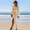 thumbnail image 1 of Nuevos vestidos de playa de manga larga con aberturas para vacaciones de verano de 2023 para mujer, vestidos largos sexis de punto con abertura, 1 of 5