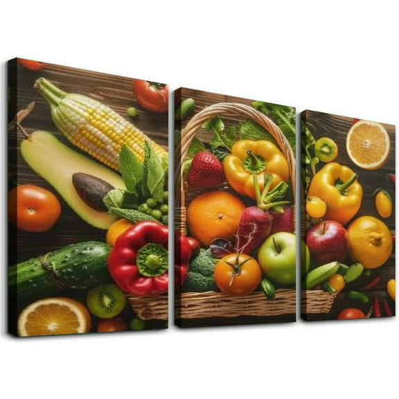 Ulloord Posters Kitchen Dining Room Posters Bamboo Baskets of Various Fresh Fruit Wall Art Canvas Painting Posters And Prints Wall Art Pictures for Living Room Bedroom Decor