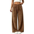 thumbnail image 2 of Karymi Women's Pants Solid Plush Fuzzy Wide Leg Pants, Elastic Waist Decorative Button Front Warm Fluffy Long Trousers, 2 of 5