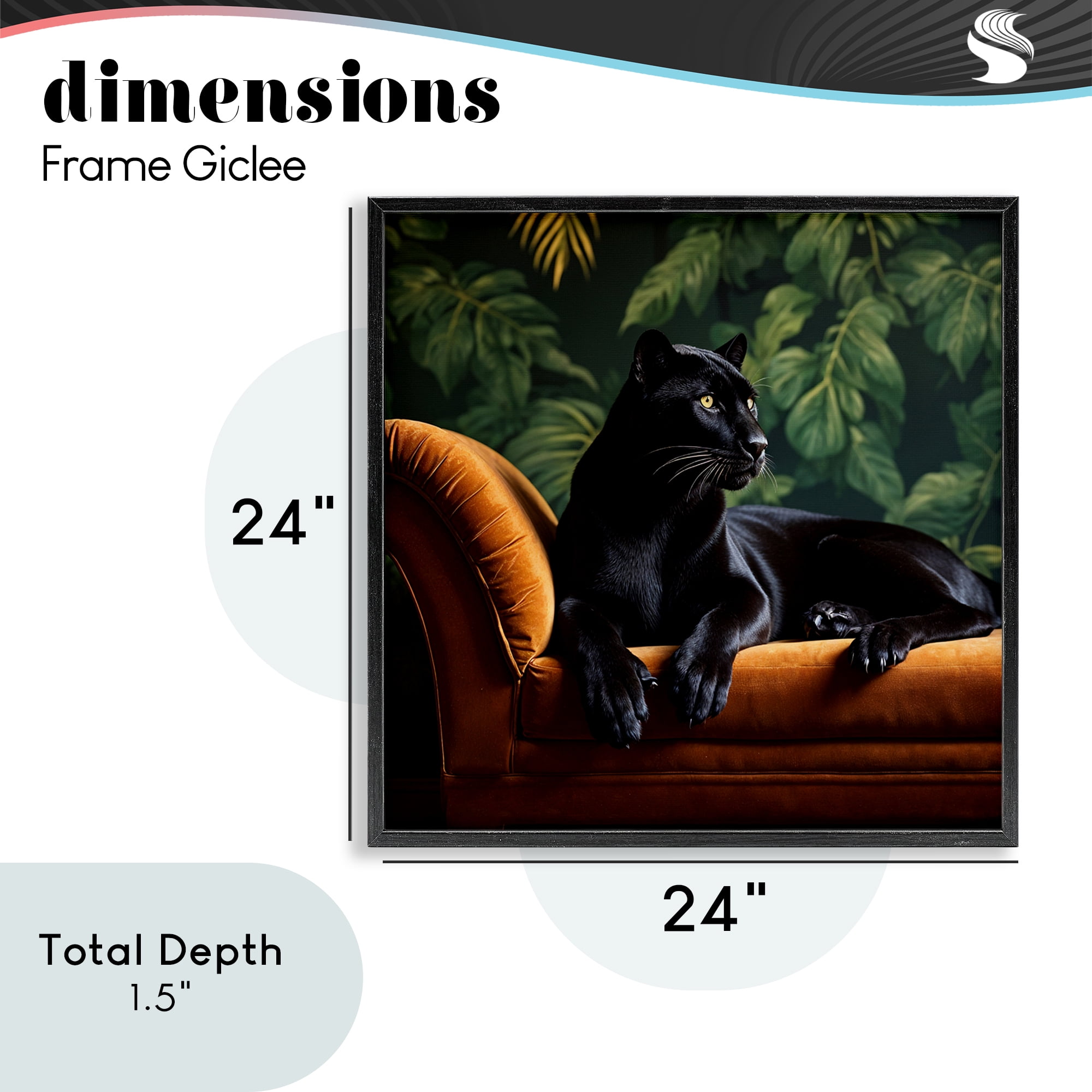 Majestic Panther on Chaise Black Framed Giclee Art, design by Lettered and Lined