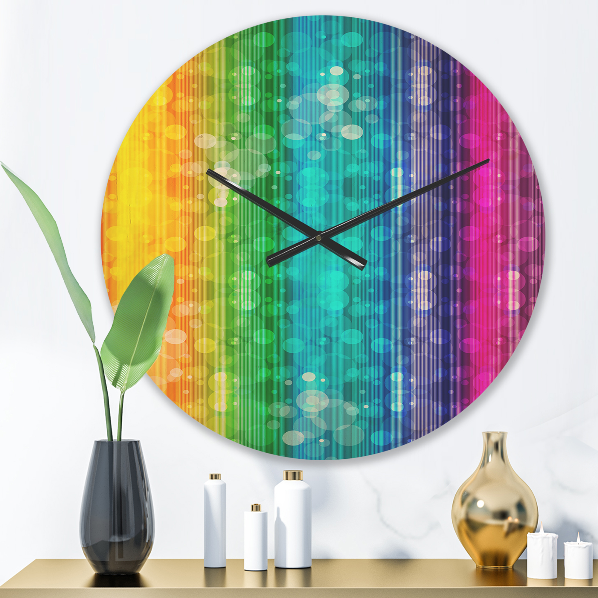 Designart 'Rainbow Illustration Effects' Modern Wood Wall Clock
