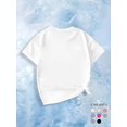 thumbnail image 2 of Summer Delight] Girls' Vibrant Purple Strawberry & Floral Print T-Shirt - Comfy Polyester Blend, Casual Round Neck Short Sleeve Top for Summer Fun, 2 of 5