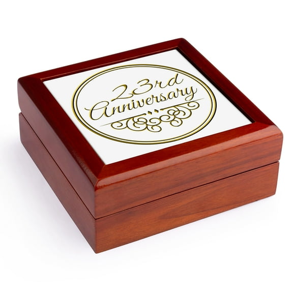 3dRose, Gift For 23rd Anniversary - Gold Text For Celebrating Wedding Anniversaries - 23 Years Married Together, Jewelry Box 5.5x5.5 inch with 4 inch tile