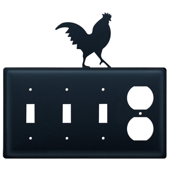 Triple Switch and Duplex Outlet Cover with Rooster Accent, Black