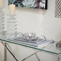 Glass Pillar Candle Holder - Crystal Lotus Shape - Decorative Modern Centerpiece - Elegant Finish - Home, Office & Living Room Decor - 3" Silver