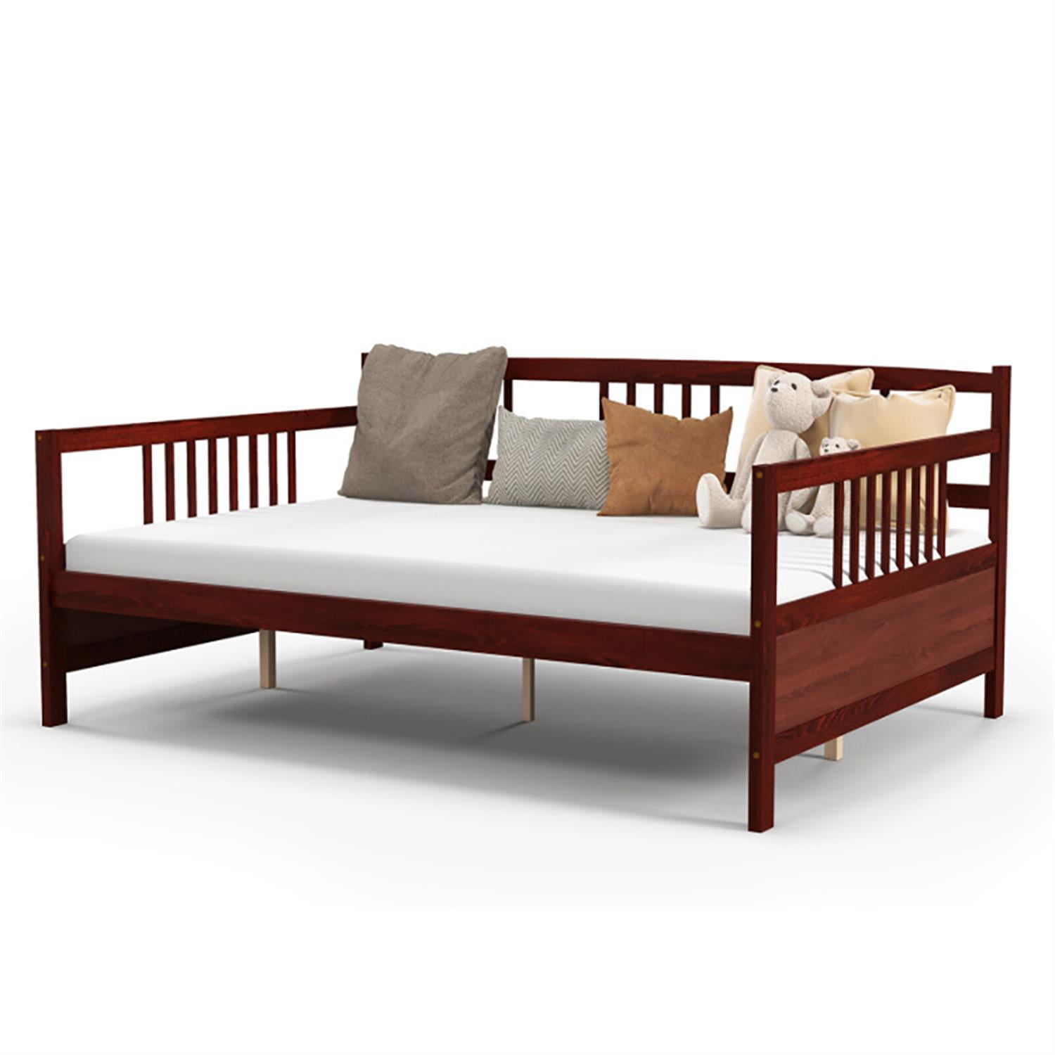 Demi Bonn Classic Wooden Full Size Daybed Frame with Guardrails, Modern Bed Frame for Teens, Brown