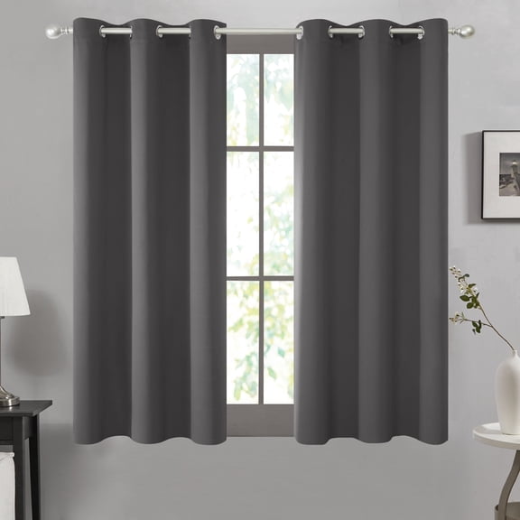 AUQ Dark Gray Blackout Curtains 42 x 63 Inch Thermal Insulated Room Darkening Window Drapes Noise Reducing Privacy Panel For Bedroom