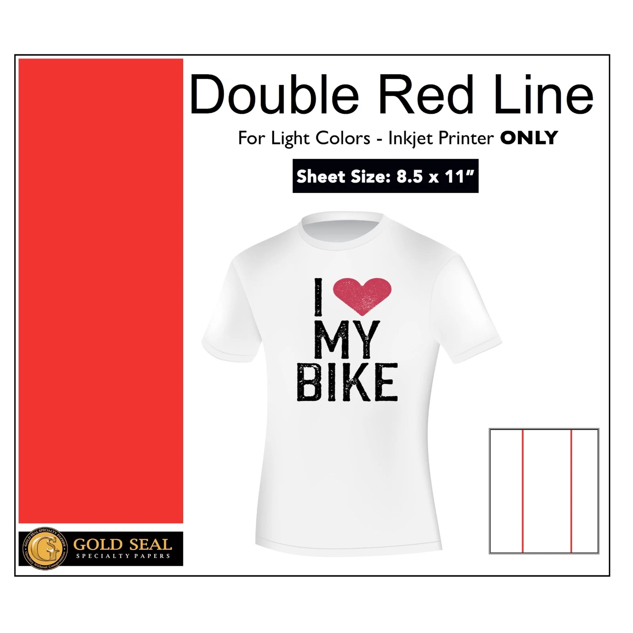 DOUBLE RED LINE LIGHT COLORS HEAT TRANSFER PAPER FOR INKJET LIGHT 200 PK 8.5X11