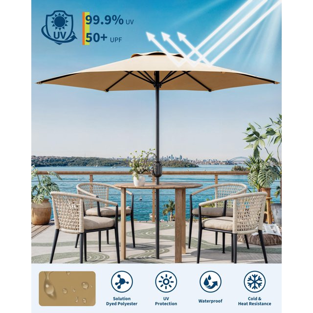 BeesClover 7.5FT Outdoor Patio Umbrella Table Market, 6 Sturdy Ribs UV Protection Waterproof for Garden, Deck, Pool