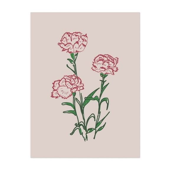 Carnations Flowers - Illustration Floral Flowers Botanical Minimalist Sketch Pastel Unframed Wall Art Print 5 x 7 inches