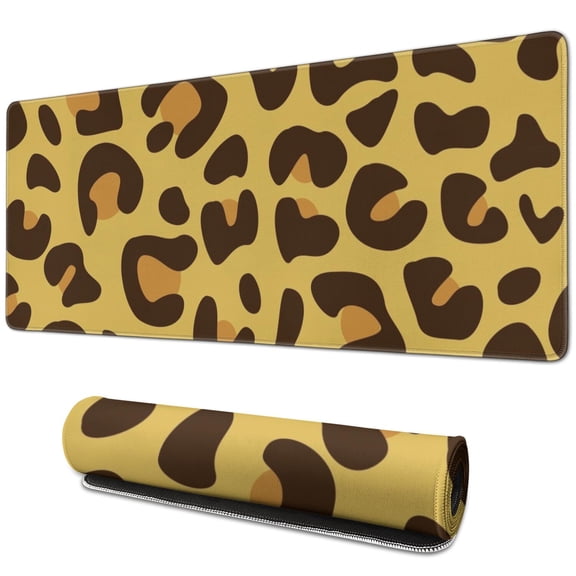 Long Mouse Pads for Desk,Yellow and Brown Of Leopard Print Desk Mats on Top Of Desks, Desk Mouse Pad Extra Large with 3mm Non-Slip Base and Stitched Edge for Gaming,Office,Work,Home 31.5"x11.8"