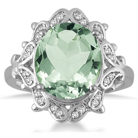 SZUL Women's Green Amethyst and Diamond Ring in 10K White Gold