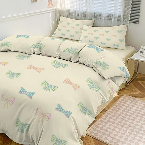 ss Cute Bow Duvet Cover Set Bedding Set Polyester Quilt Cover for Bedroom Decoration