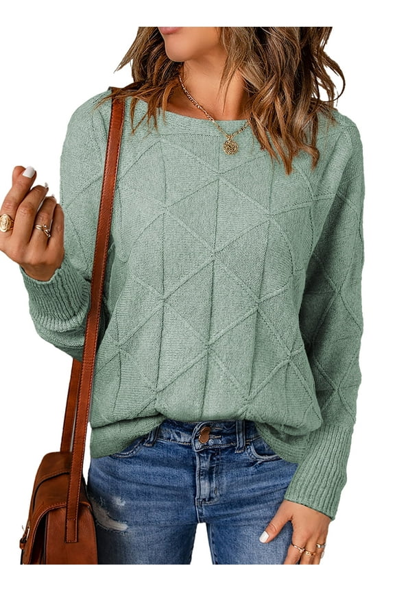 Womens Sweaters Casual Crewneck Long Batwing Sleeve Pullover Sweater Tops Lightweight Knitted Fall Clothes