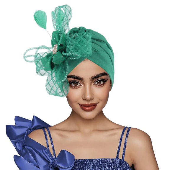 SERTG Women's Hat Fashion Soft Trendy Air Layer Side Panel Flower Indian Hat Cap Top Hat(Green,Free Size)