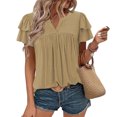 thumbnail image 2 of Camisetas Casuales de Manga Corta de las Mujeres con Cuello en V, Cuello Redondo, Color Sólido Blusa Ligera de Poliéster, 2 of 8