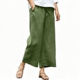 thumbnail image 2 of PInxai Wide Leg Pants Women Cotton Linen Lightweight Trousers Casual Vacation Beach Pants with Pockets Summer,Army Green,L, 2 of 5